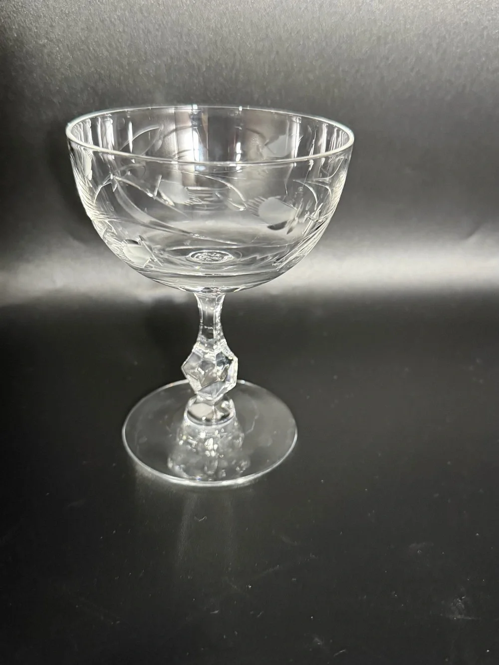 Vintage Etched Crystal Champagne Tall Sherbet Glasses Faceted Stem Set of 4